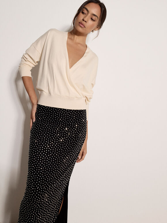 Rhinestone Stud Maxi Skirt, Black, large