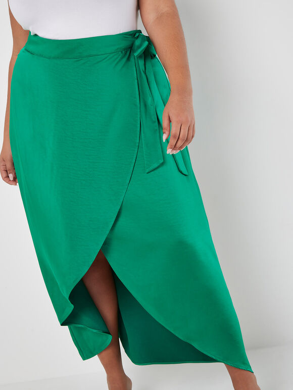 Curve Asymmetric Satin Maxi Skirt, Green, large