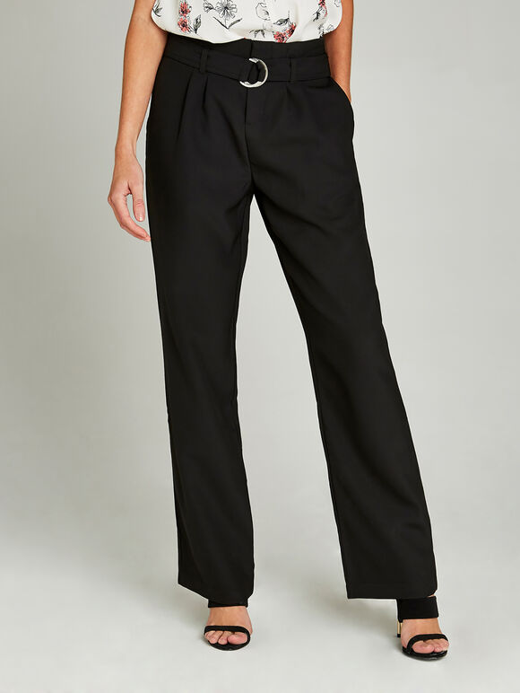 Black Belted High Waist Trousers, Black, large