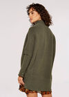 High-Low Mock Neck Chunky Jumper, Khaki, large