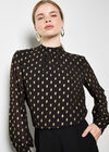 Gold Foil Print Crepe Top, Black, large