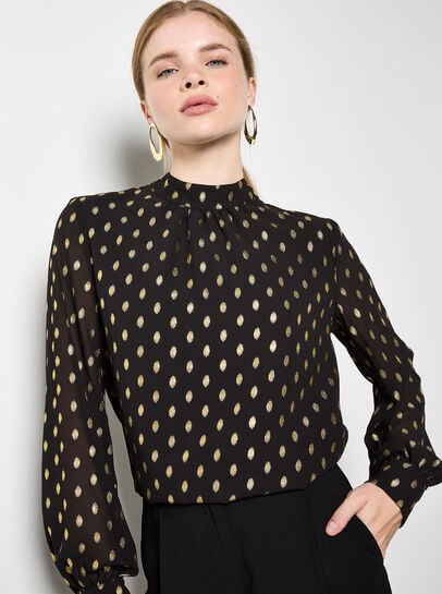 Gold Foil Print Crepe Top