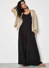 Textured Cotton Wide-Leg Trousers, Black, large
