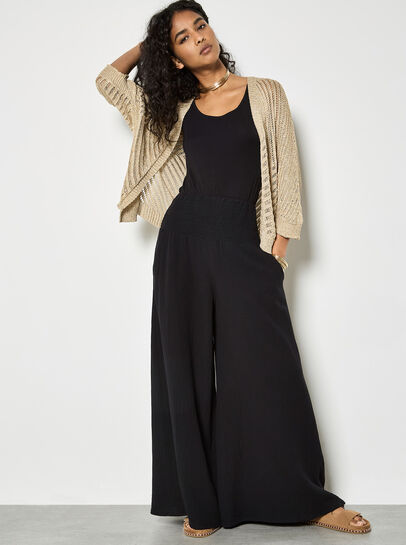 Textured Cotton Wide-Leg Trousers