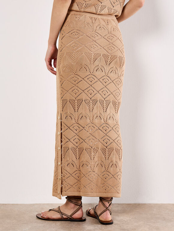 Pointelle Knit Maxi Skirt, Stone, large