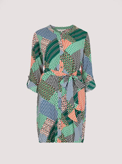 Mini-robe chemise à patchwork géométrique