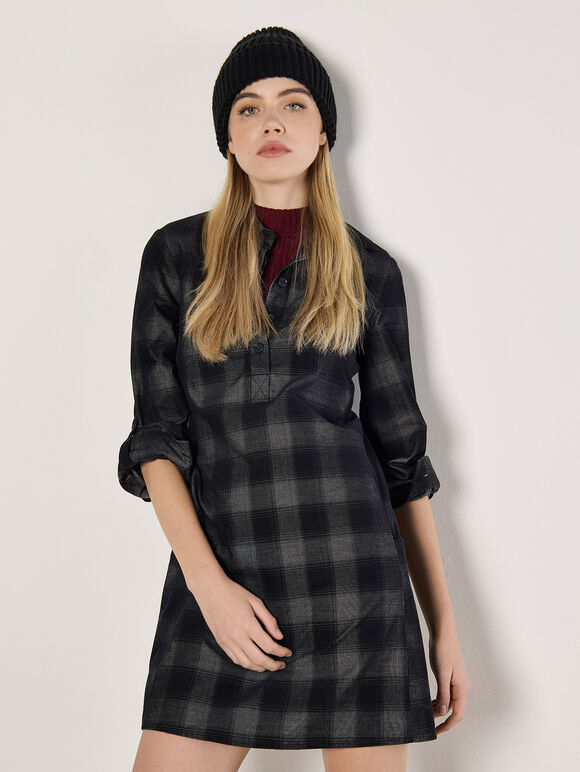 Check Cotton Corduroy Mini Dress, Grey, large