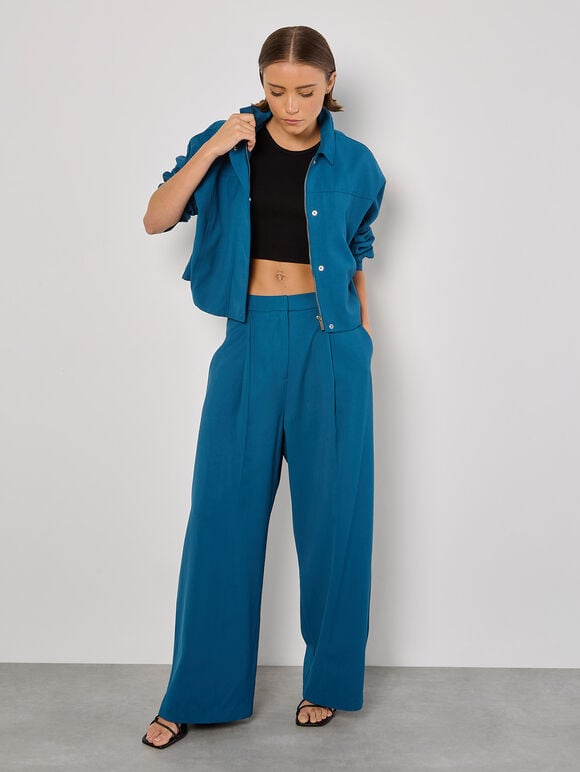 Tailored Cropped Jacket- Trousers-Teal, , large