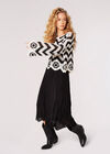 Crochet Chevron Bell Sleeve Top, Black, large