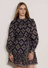 Tile Print Shift Mini Dress, Navy, large