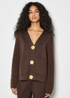 Statement Hammered Buttons Lightweight Cardigan, Brown, large