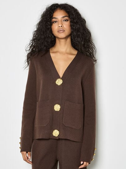 Statement Hammered Buttons Lightweight Cardigan