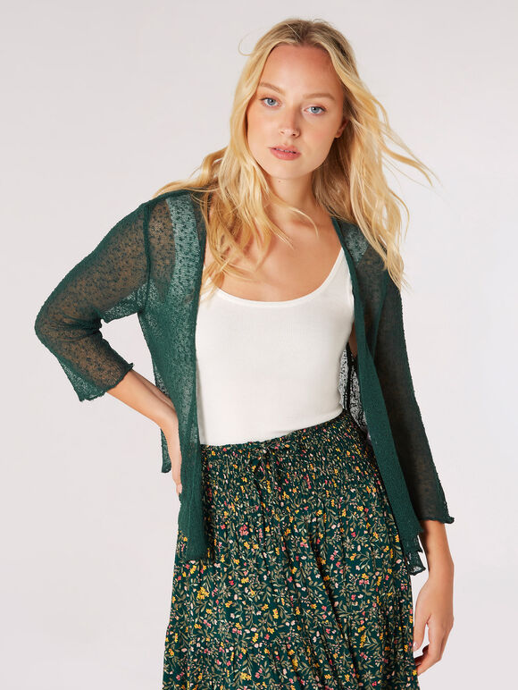 Lightweight Sheer Knitted Shrug, Green, large