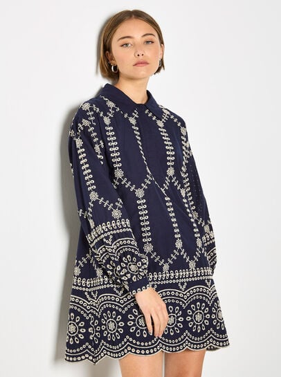 Broderie Anglaise Cotton Swing Mini Dress