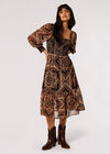 Scarf Print Milkmaid Midi Dress, Rust, large