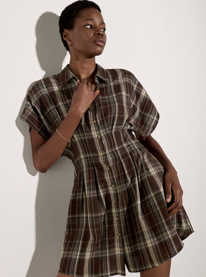 Pintuck Pleat Check Mini Dress