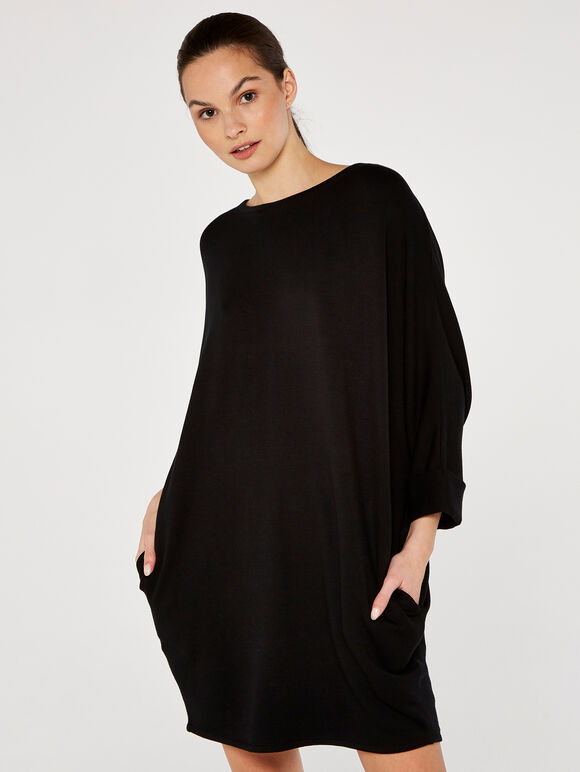 Jersey Cocoon Dress, Black, large