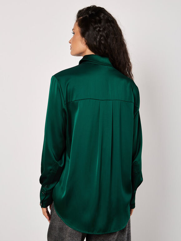 Oversized Satin Shirt, Green, large