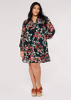 Curve Floral Mini Dress, Black, large