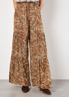 Batik Leaves Tiered Wide-Leg Trousers, Rust, large
