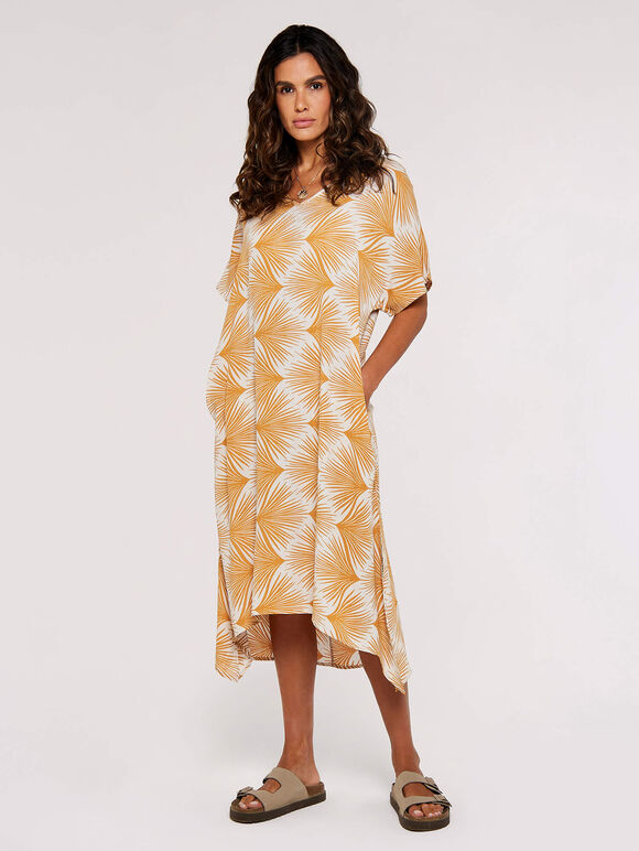 Printed Midi Kaftan, Mustard, large