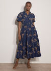 Embroidered Palms Cotton Midi Dress, Blue, large