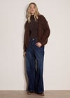 Rose Applique Chunky Knit Cardigan, Brown, large