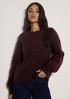 Brushed Bobble Cable Knit Jumper, Plum, large