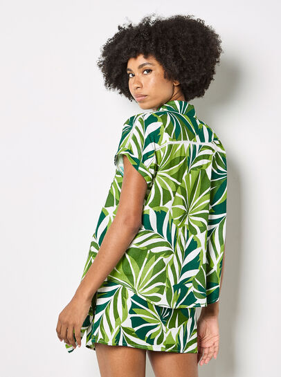 Tropical Leaf Print Wrap Mini Skirt