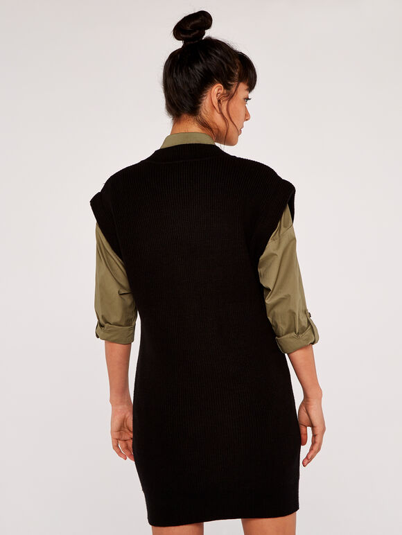 Sleeveless Knit Dress, Black, large
