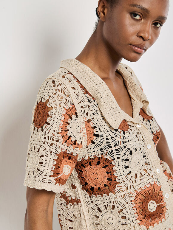 Crochet Squares Cardigan & Shorts Co-ord, , large