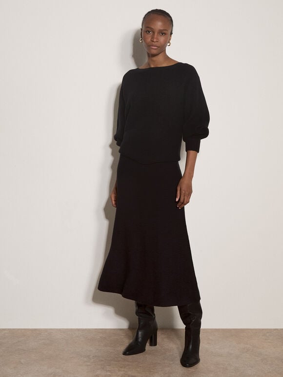 Ribbed Knit Batwing Jumper, Black, large