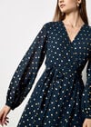 Gold Foil Polka Dot Chiffon Maxi Dress, Navy, large