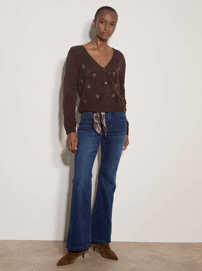 Pointelle Diamond Floral Cotton-Blend Cardigan