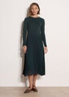 Ribbed Knit Midi Dress, Green, large