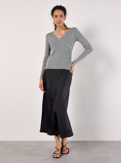 Ribbed Knit Sparkle Wrap Jumper