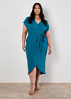 Curve Textured Wrap Midi Dress, Blue, large