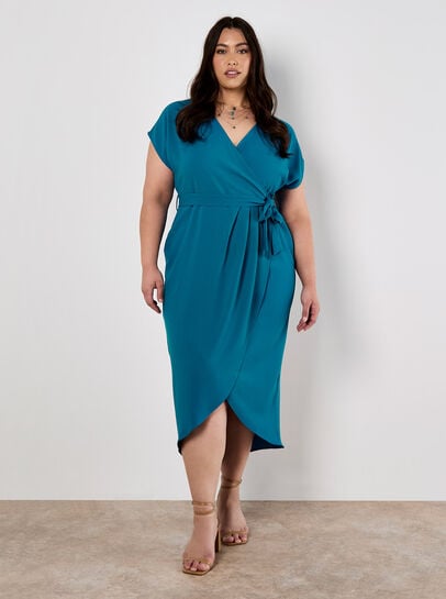 Curve Textured Wrap Midi Dress