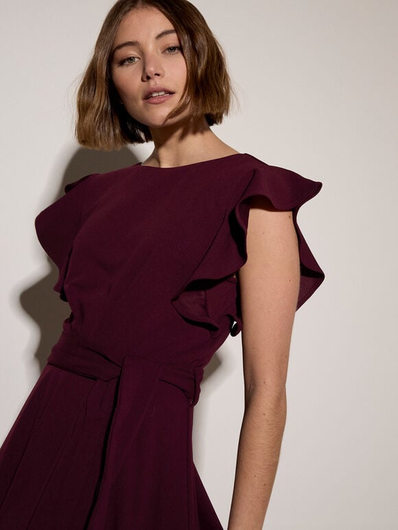 Jersey Crepe Mini Dress, Burgundy, large