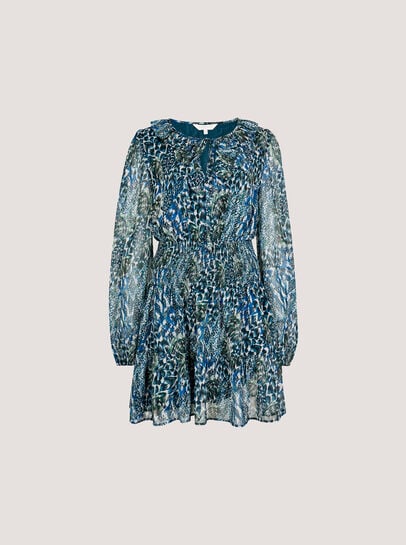 Feather Print Chiffon Mini Dress