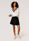 Pleated Tailored Mini Skirt, Black, large