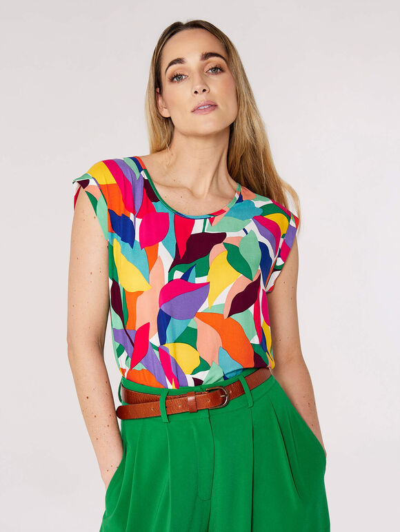 Colour Block Leaf Top, Red, large