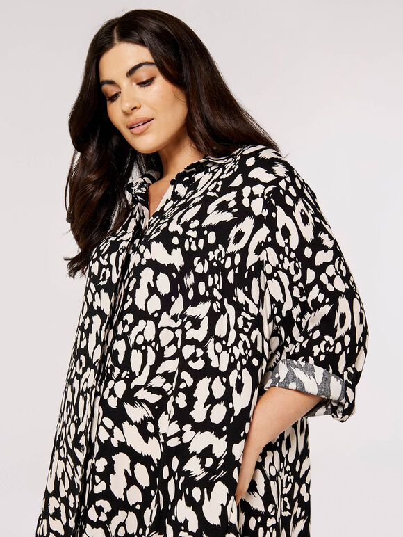 Curve Cheetah Shirt Dress, Stone, large