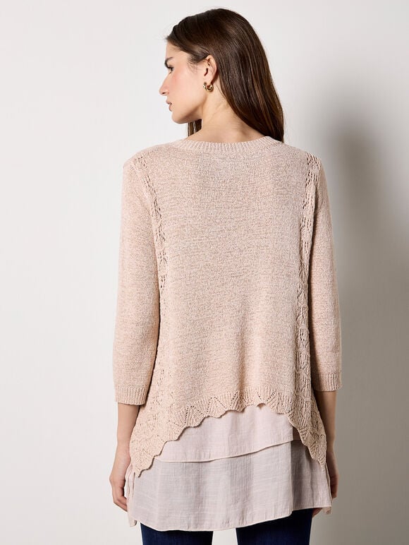 Shimmer Mesh Layered Tunic Top, Stone, large