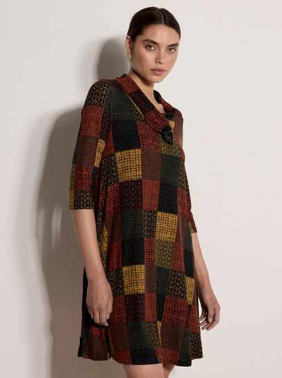 Textured Check Knit Midi Dress