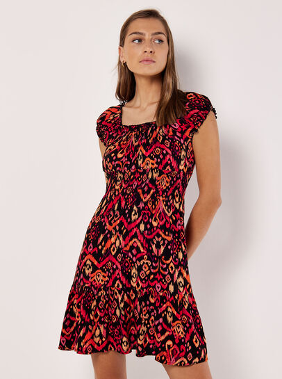 Colourful Ikat Milkmaid Mini Dress