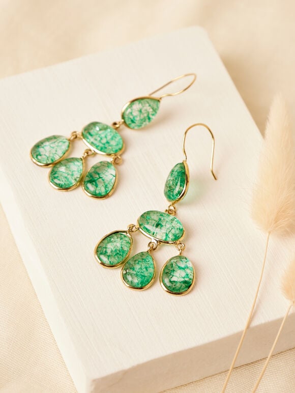 Green Stone Chandelier Earrings, Green, large