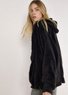 Fleece Waterfall Hooded Cardigan, Black, large