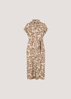 Leaf Print Shirt Midi Dress, Brown, large