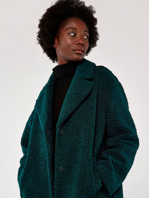 Borg Fur Coat, Green, large